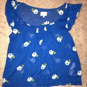 blue blouse with flowers